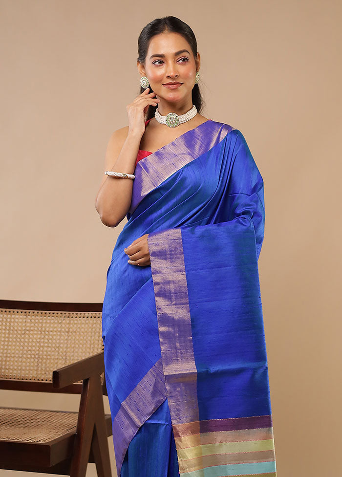 Blue Handloom Dupion Pure Silk Saree With Blouse Piece