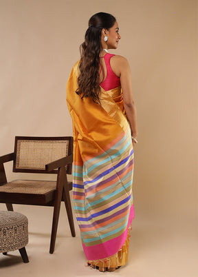 Yellow Handloom Dupion Pure Silk Saree With Blouse Piece