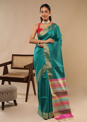 Green Handloom Dupion Pure Silk Saree With Blouse Piece