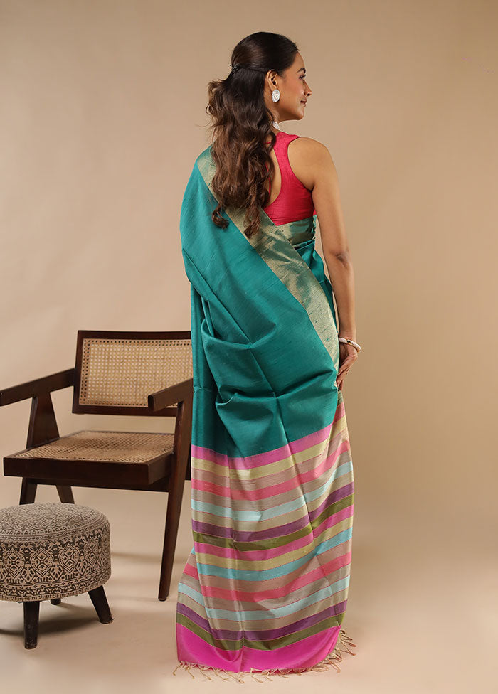 Green Handloom Dupion Pure Silk Saree With Blouse Piece