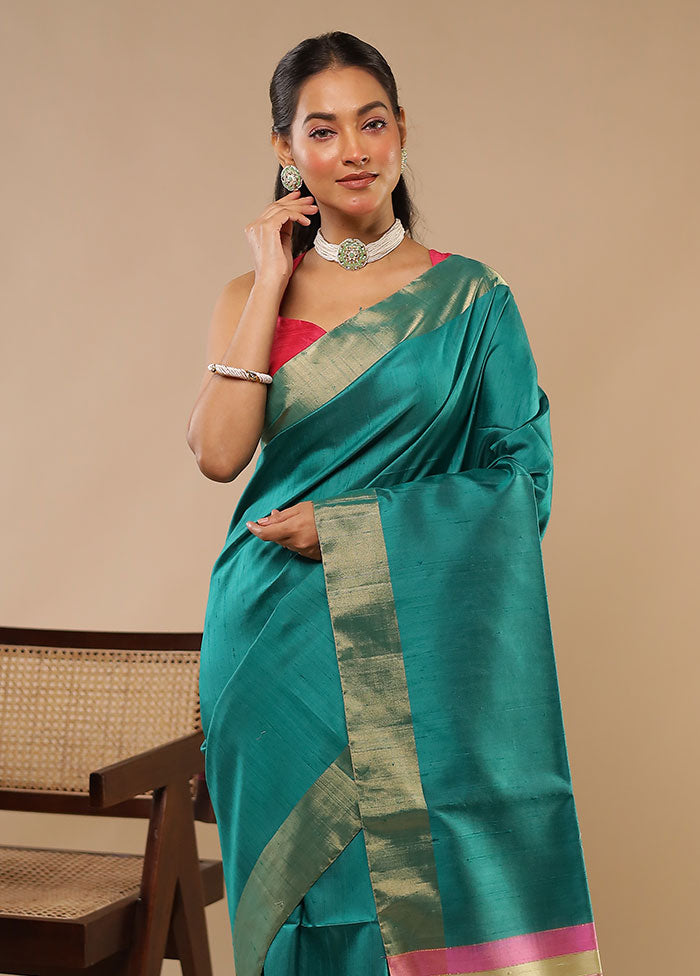 Green Handloom Dupion Pure Silk Saree With Blouse Piece