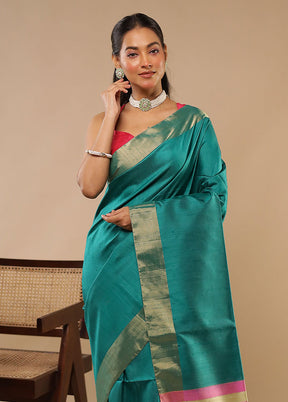 Green Handloom Dupion Pure Silk Saree With Blouse Piece