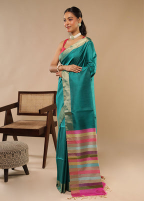 Green Handloom Dupion Pure Silk Saree With Blouse Piece