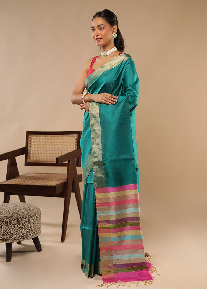Green Handloom Dupion Pure Silk Saree With Blouse Piece