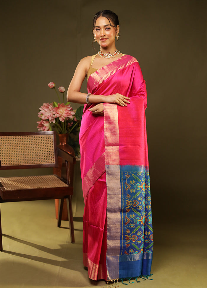 Pink Handloom Dupion Pure Silk Saree With Blouse Piece