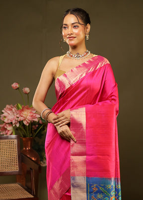 Pink Handloom Dupion Pure Silk Saree With Blouse Piece