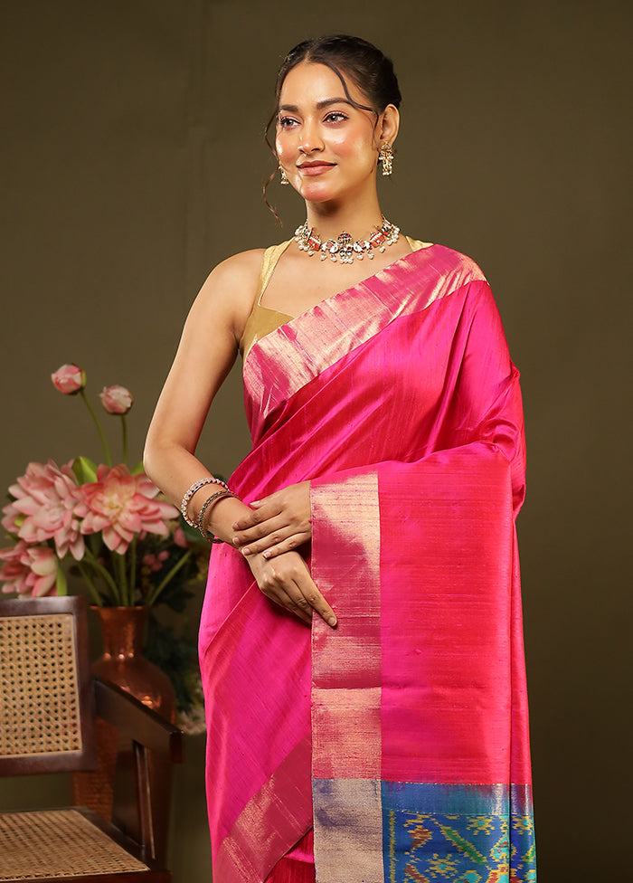 Pink Handloom Dupion Pure Silk Saree With Blouse Piece