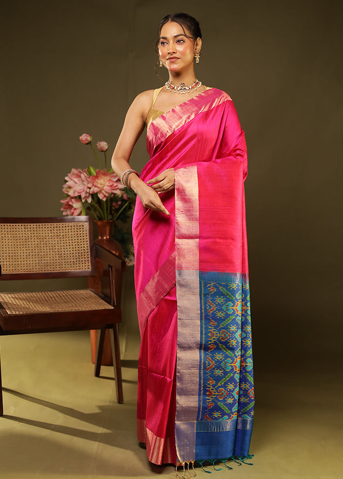 Pink Handloom Dupion Pure Silk Saree With Blouse Piece
