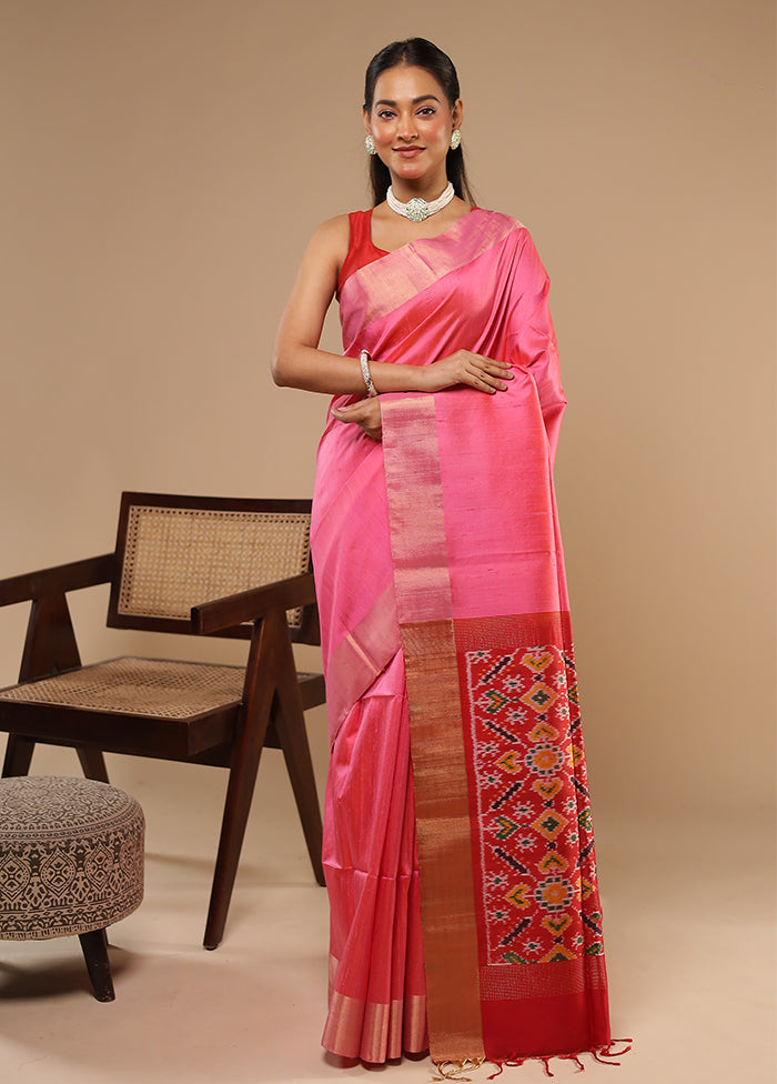 Pink Handloom Dupion Pure Silk Saree With Blouse Piece
