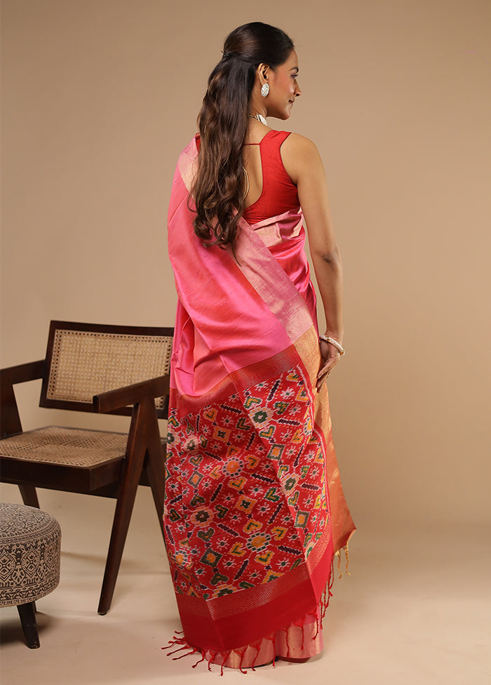 Pink Handloom Dupion Pure Silk Saree With Blouse Piece