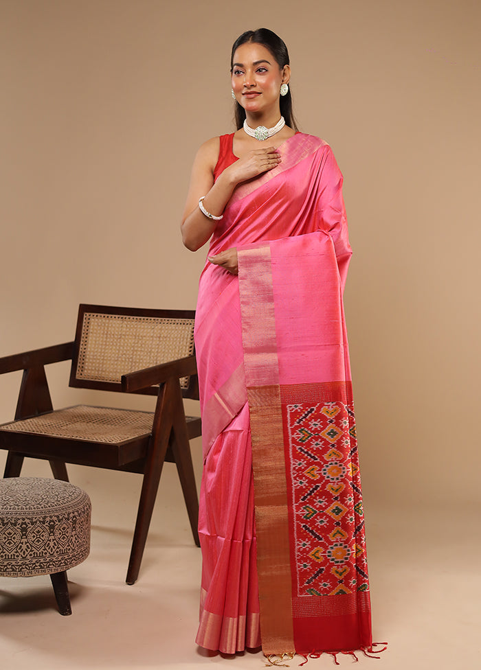 Pink Handloom Dupion Pure Silk Saree With Blouse Piece