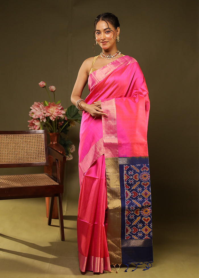 Pink Handloom Dupion Pure Silk Saree With Blouse Piece