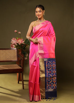 Pink Handloom Dupion Pure Silk Saree With Blouse Piece