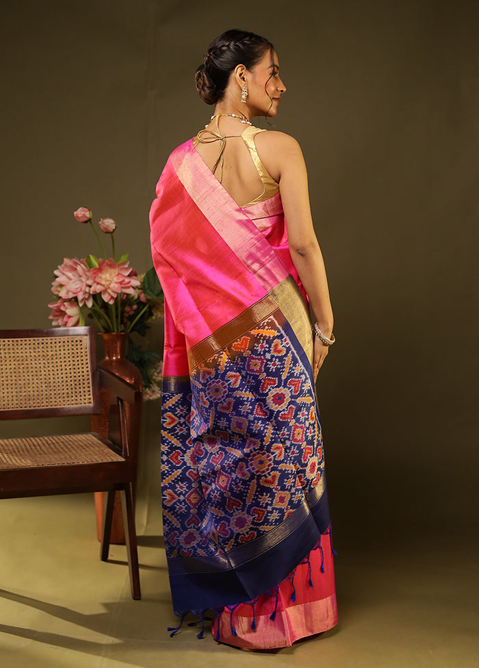 Pink Handloom Dupion Pure Silk Saree With Blouse Piece