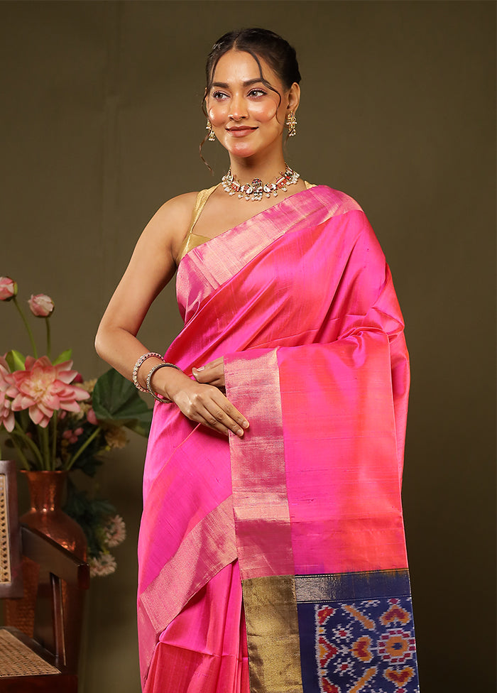 Pink Handloom Dupion Pure Silk Saree With Blouse Piece