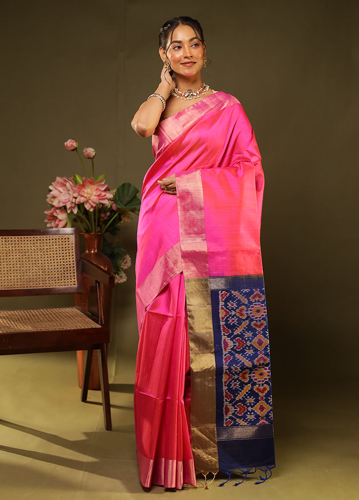 Pink Handloom Dupion Pure Silk Saree With Blouse Piece