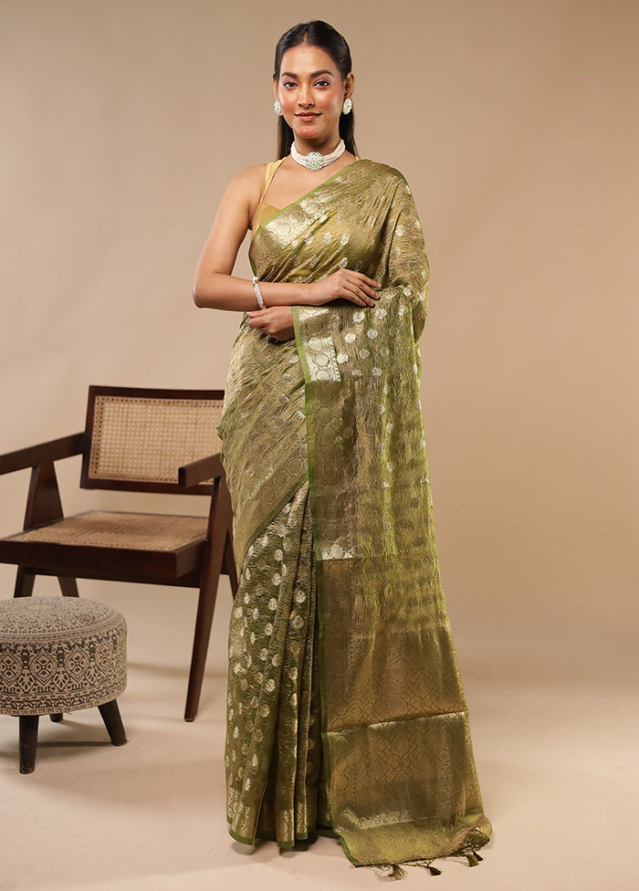Green Tissue Silk Saree With Blouse Piece