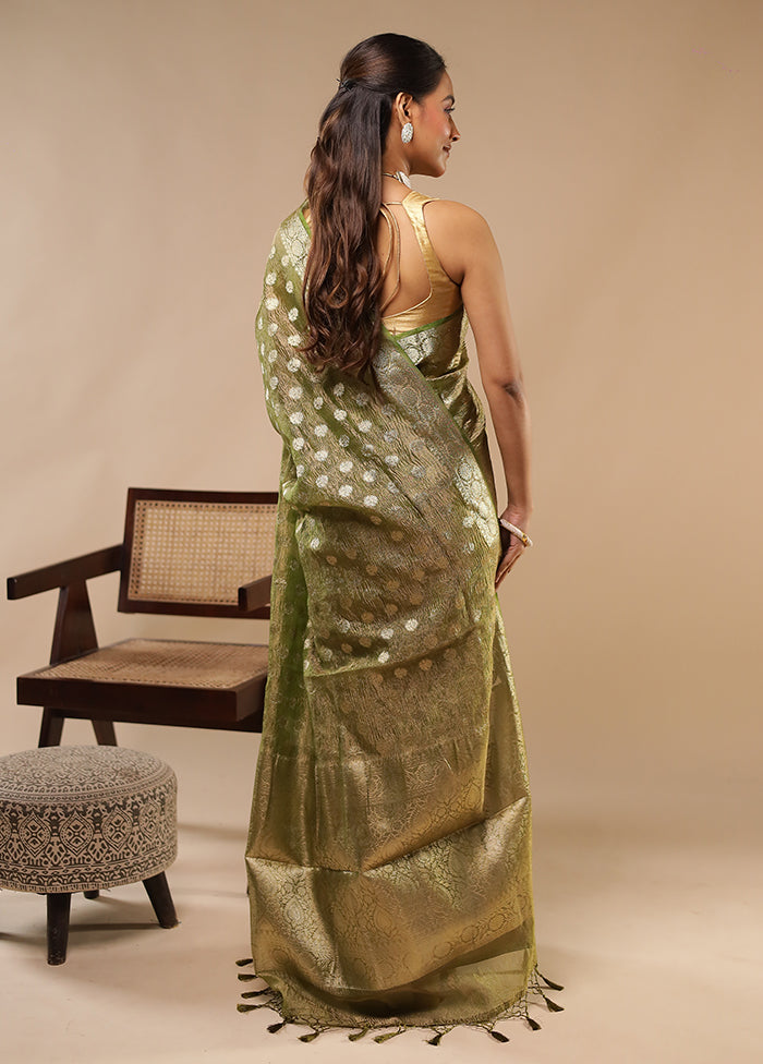 Green Tissue Silk Saree With Blouse Piece