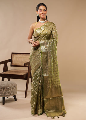 Green Tissue Silk Saree With Blouse Piece