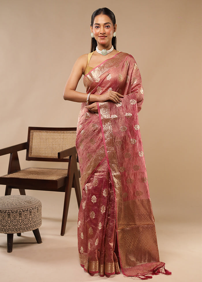 Pink Tissue Silk Saree With Blouse Piece