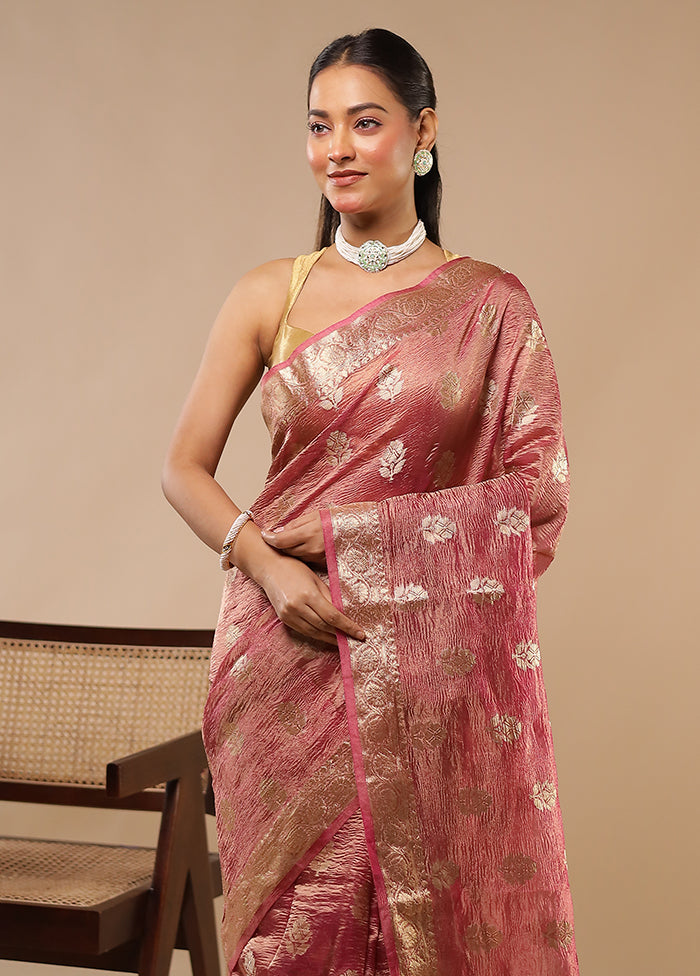 Pink Tissue Silk Saree With Blouse Piece