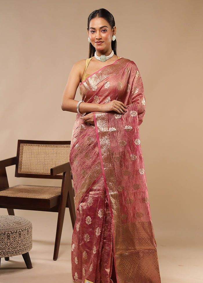 Pink Tissue Silk Saree With Blouse Piece