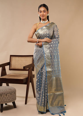 Blue Tissue Silk Saree With Blouse Piece