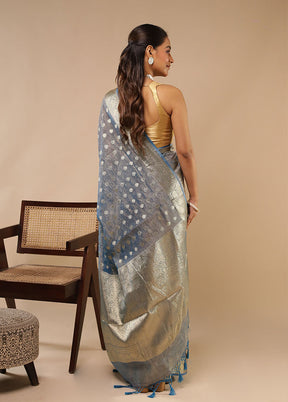 Blue Tissue Silk Saree With Blouse Piece