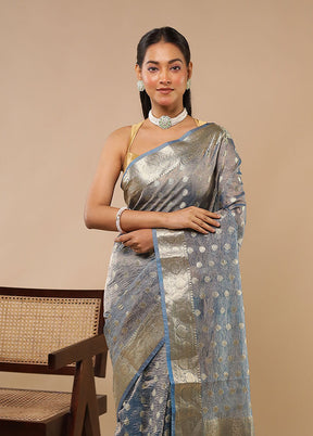 Blue Tissue Silk Saree With Blouse Piece