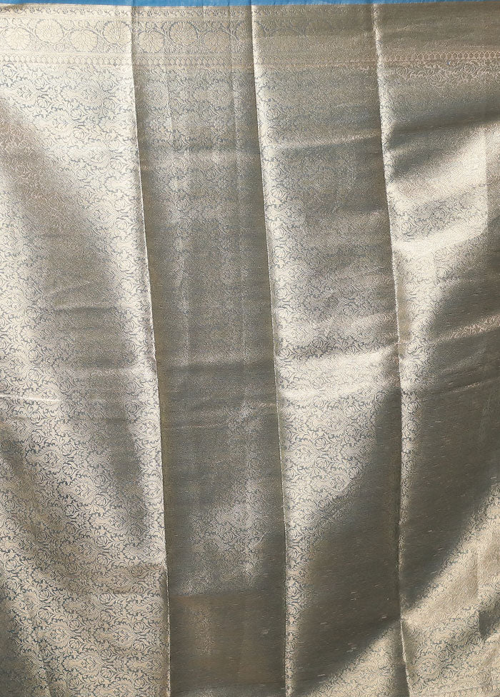 Blue Tissue Silk Saree With Blouse Piece
