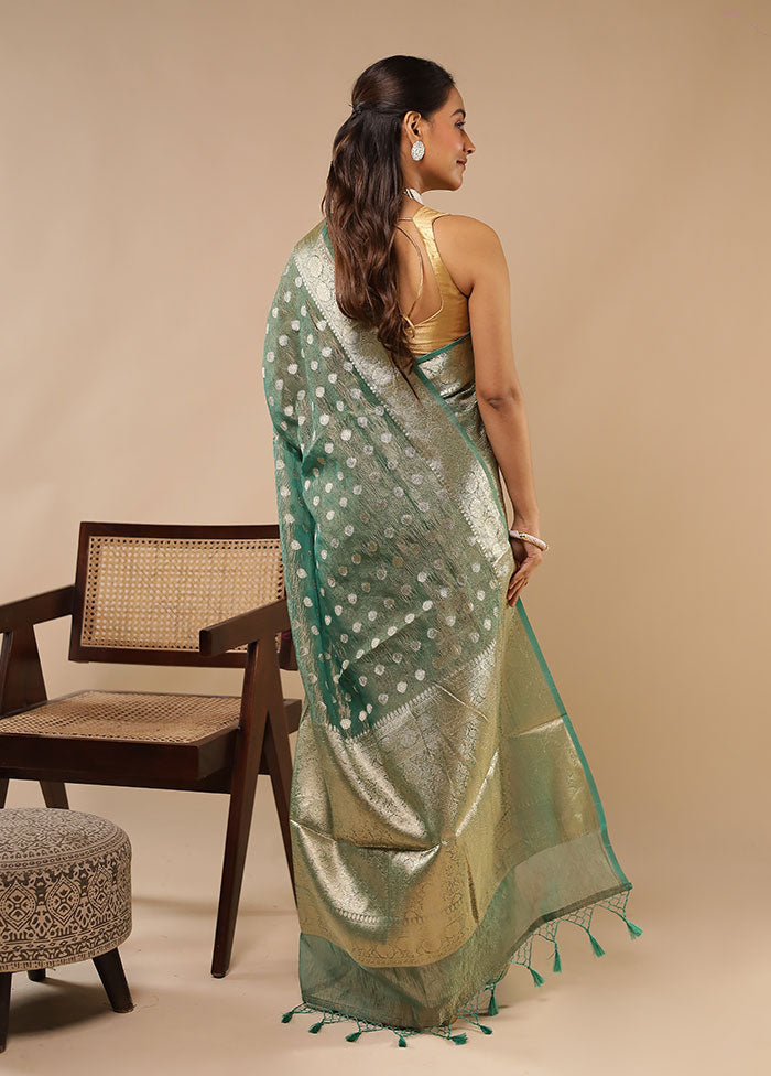 Green Tissue Silk Saree With Blouse Piece