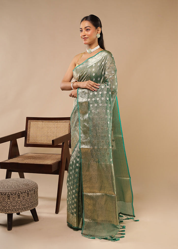Green Tissue Silk Saree With Blouse Piece