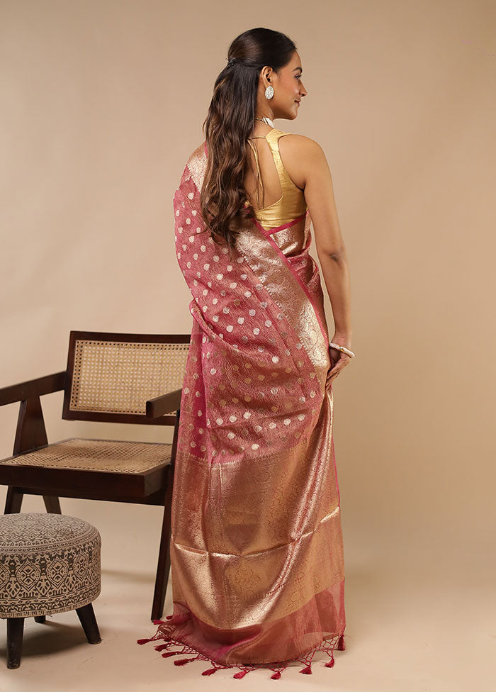 Pink Tissue Silk Saree With Blouse Piece