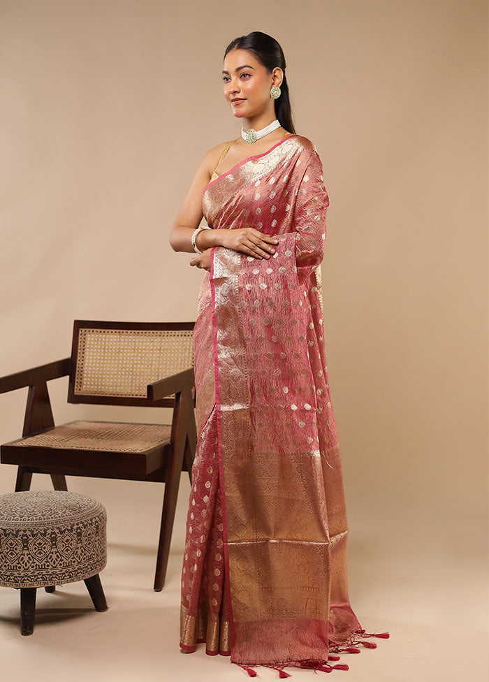 Pink Tissue Silk Saree With Blouse Piece