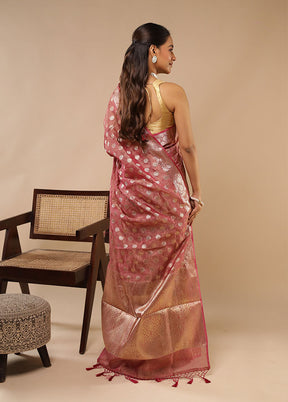 Pink Tissue Silk Saree With Blouse Piece