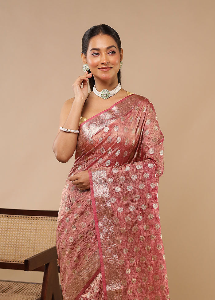 Pink Tissue Silk Saree With Blouse Piece