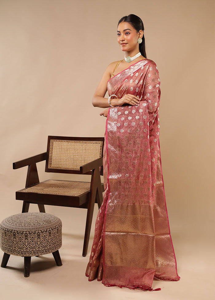 Pink Tissue Silk Saree With Blouse Piece