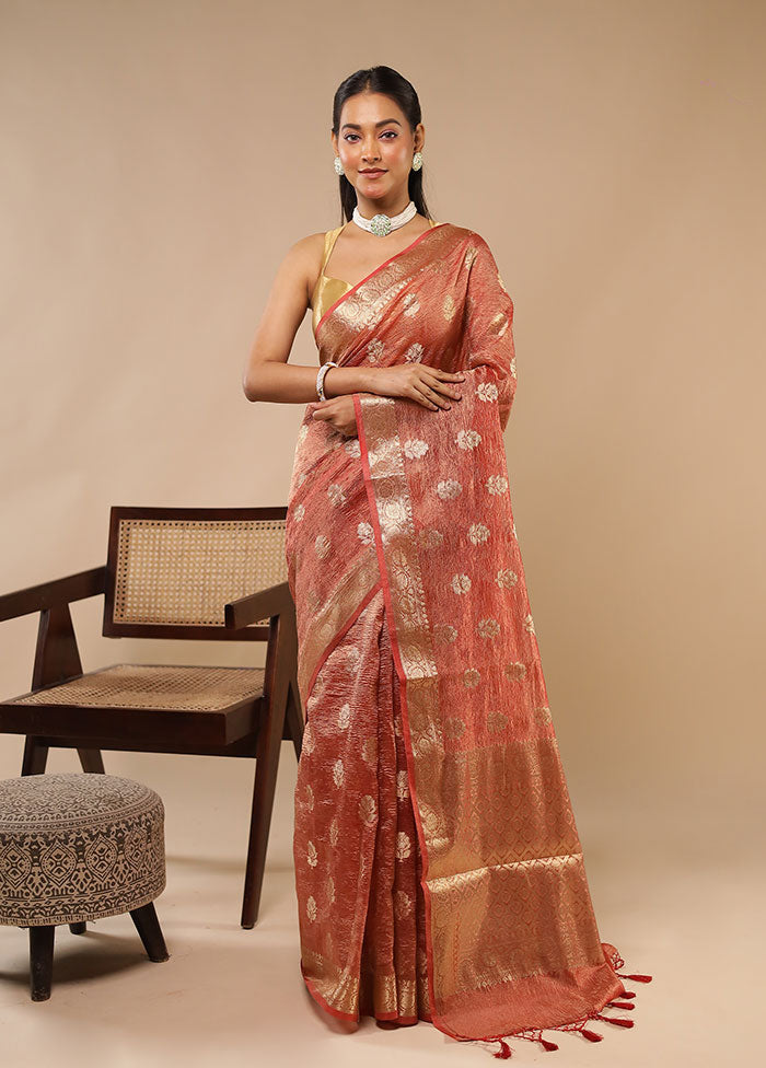 Red Tissue Silk Saree With Blouse Piece