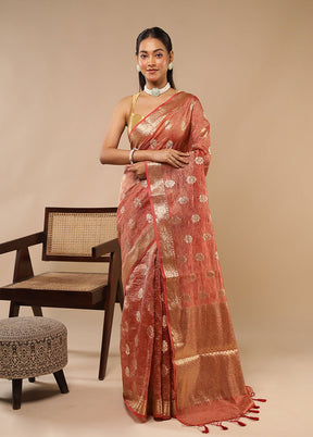 Red Tissue Silk Saree With Blouse Piece