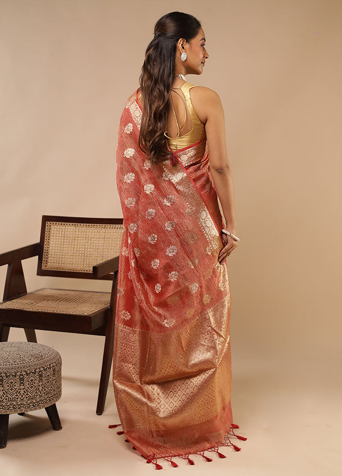 Red Tissue Silk Saree With Blouse Piece