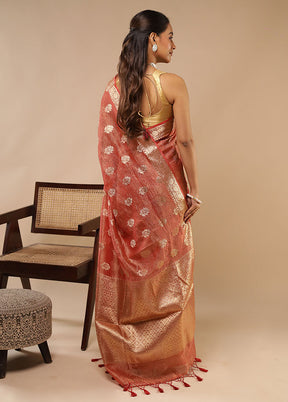 Red Tissue Silk Saree With Blouse Piece