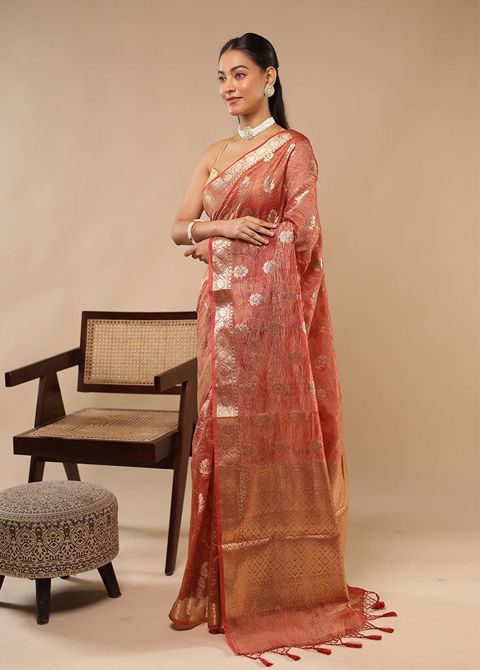 Red Tissue Silk Saree With Blouse Piece
