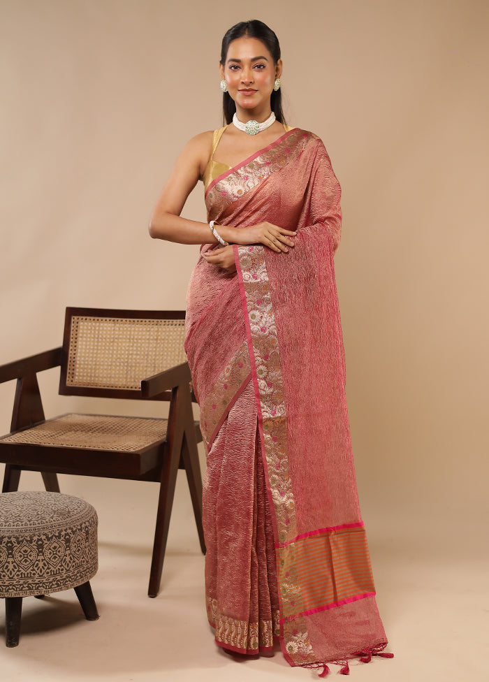 Pink Tissue Silk Saree With Blouse Piece