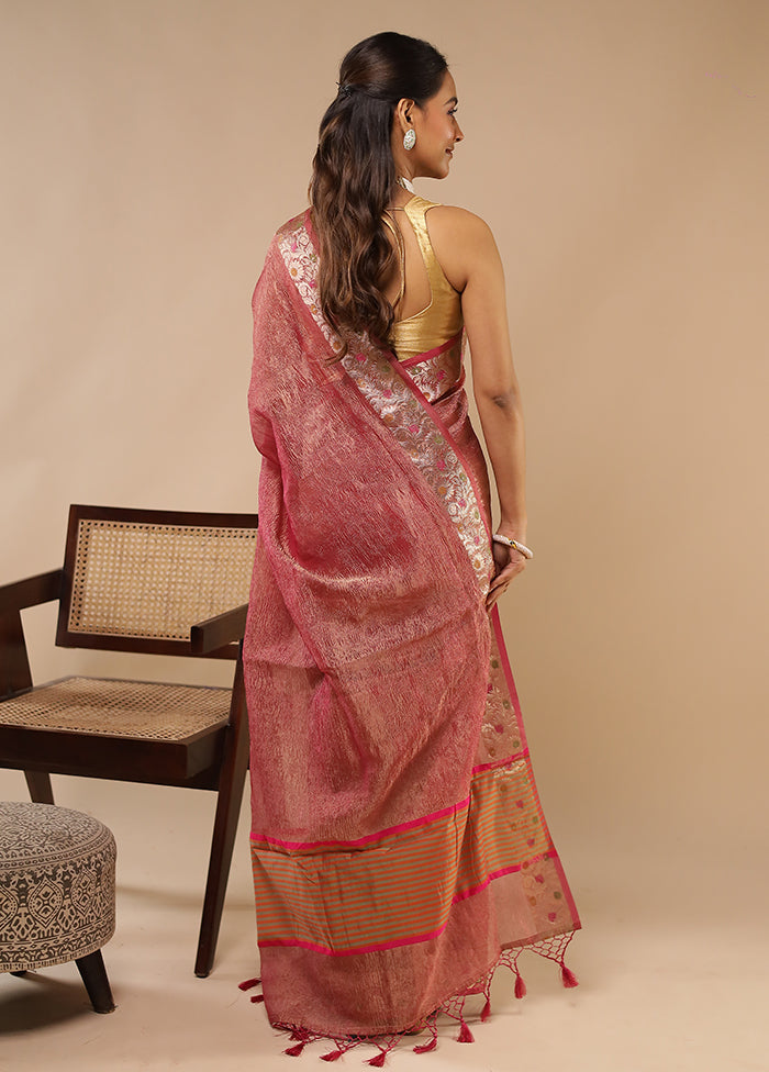 Pink Tissue Silk Saree With Blouse Piece