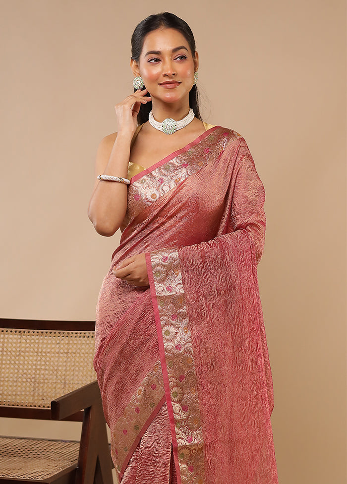 Pink Tissue Silk Saree With Blouse Piece