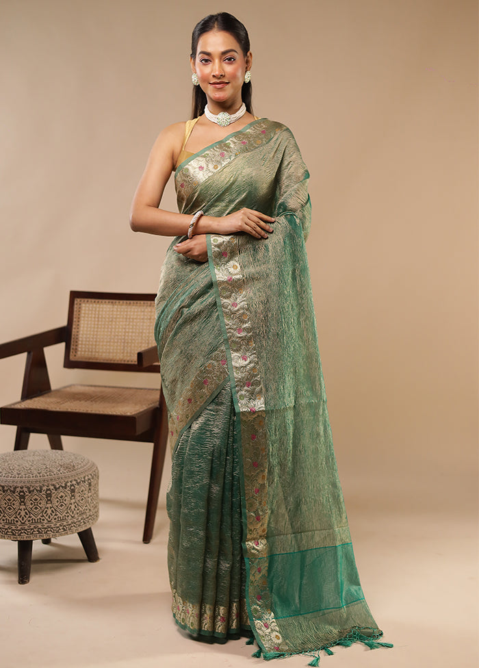 Green Tissue Silk Saree With Blouse Piece