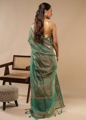 Green Tissue Silk Saree With Blouse Piece