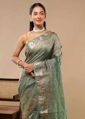Green Tissue Silk Saree With Blouse Piece