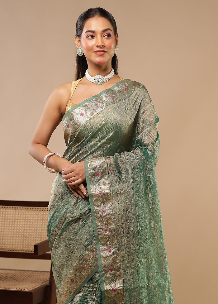 Green Tissue Silk Saree With Blouse Piece