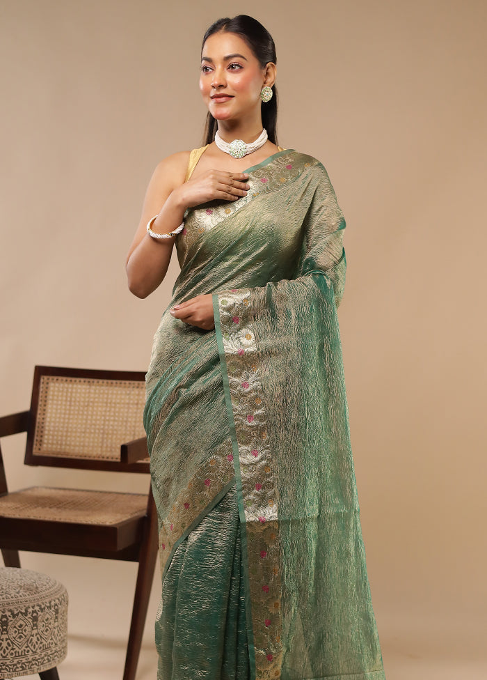 Green Tissue Silk Saree With Blouse Piece